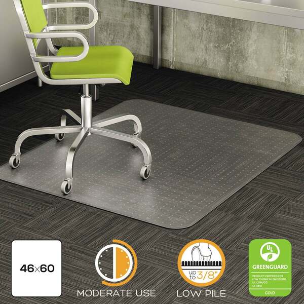 Deflecto DuraMat Moderate Use Chair Mat, Low Pile Carpet, Flat, 46 x 60, Rectangle, Clear CM13443F